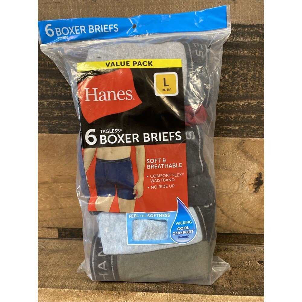 Hanes Mens 6 Pack Tagless Boxer Briefs Multi Color Wicking Comfort Flex XL 40-42